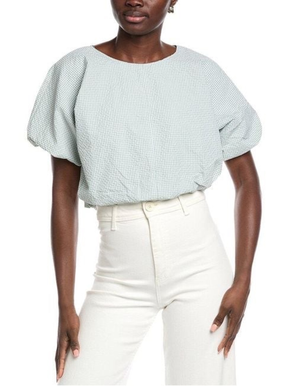 Hunter Crop Bubble Blouse in Surf Spray Large NWT